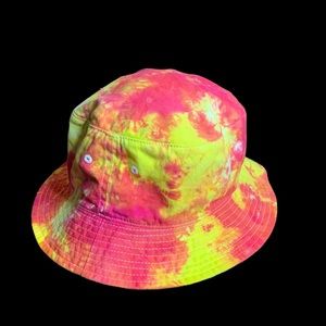 Tie Dye Hand Dyed Fire Scrunch Bucket Hat One Size Red Orange Yellow